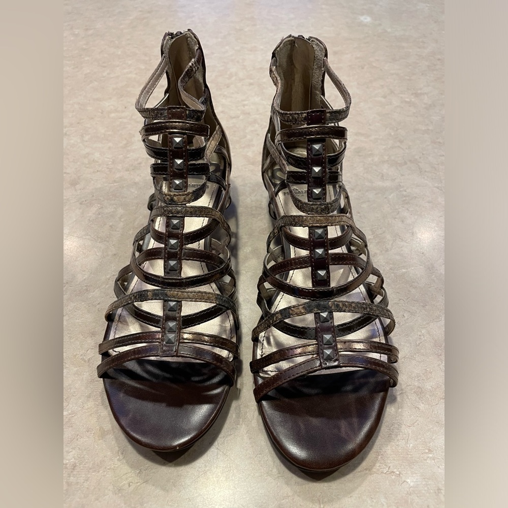 Fergalicious gladiator sandals brown size 8.5 like new, only worn a couple times